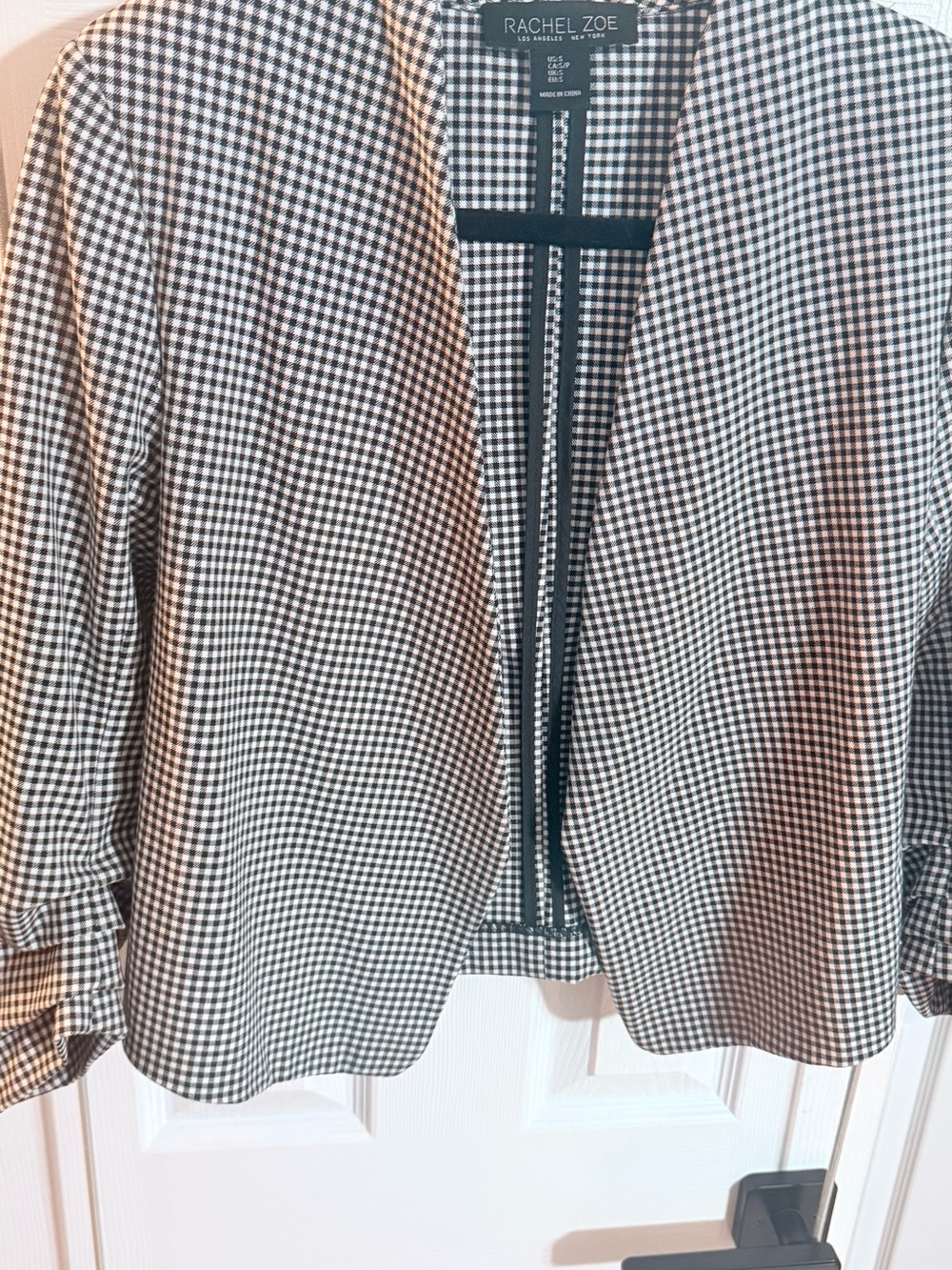 Rachel Zoe Black and White Gingham Open-Front Blazer